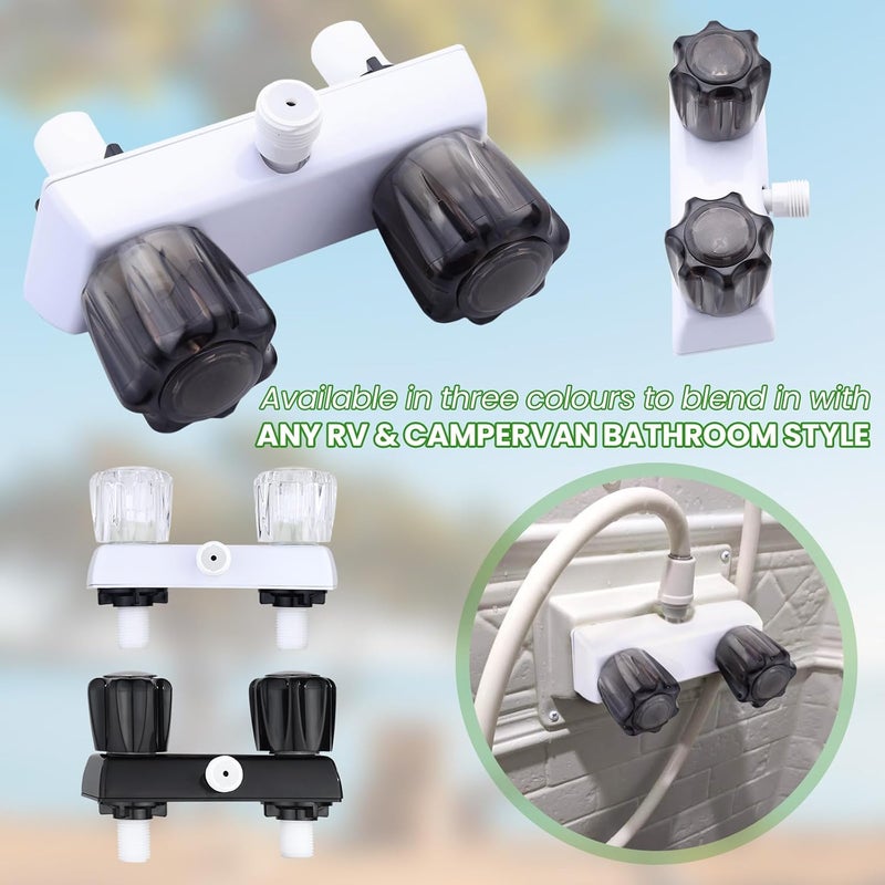 gcbcrit RV Shower Faucet, Dual-Handle Camper Shower Faucet with Acrylic Knobs, 4" RV Shower Valve Diverter, RV Outdoor Shower for RV, Camper Van, Outside and Inside Bathroom Shower (White + Gray Knob) - Image 5